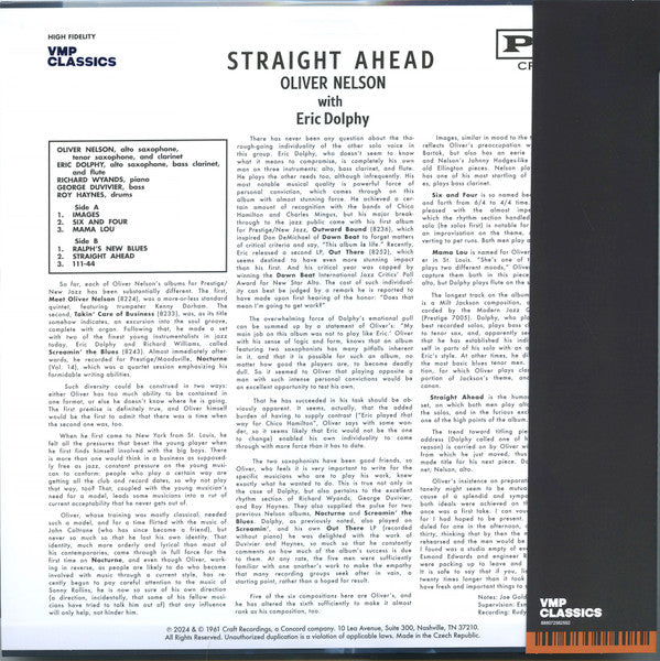 Oliver Nelson with Eric Dolphy - Straight Ahead (1961) - New LP Record 2024 New Jazz Prestige Vinyl Me Please 180 gram Vinyl, Insert & OBI - Jazz / Bop / Post Bop - Shuga Records