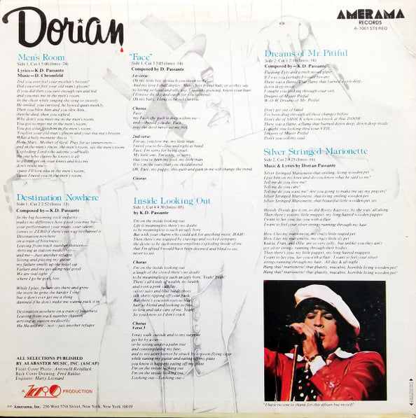 Dorian Passante - Dorian - Mint- (VG cover) LP Record 1977 Amerama USA Promo Vinyl - Rock / Glam Rock - Shuga Records