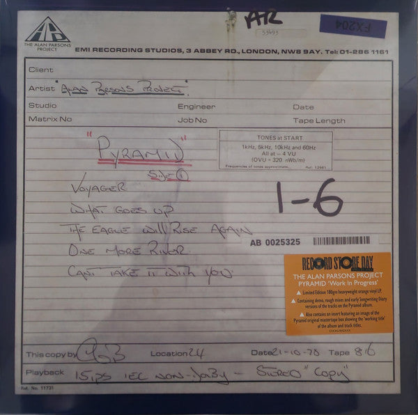 The Alan Parsons Project - Pyramid “Work In Progress” - New LP Record Store Day 2024 Cooking Vinyl 180 gram Orange Vinyl - Pop Rock / Prog Rock - Shuga Records