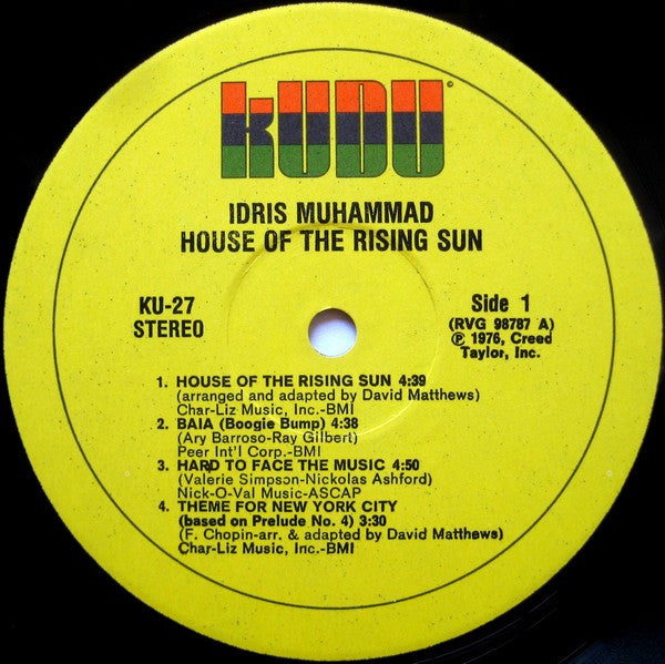 Idris Muhammad - House Of The Rising Sun - VG+ LP Record 1976 Kudu USA Original Vinyl - Jazz / Jazz-Funk / Soul-Jazz - Shuga Records