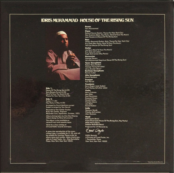 Idris Muhammad - House Of The Rising Sun - VG+ LP Record 1976 Kudu USA Original Vinyl - Jazz / Jazz-Funk / Soul-Jazz - Shuga Records