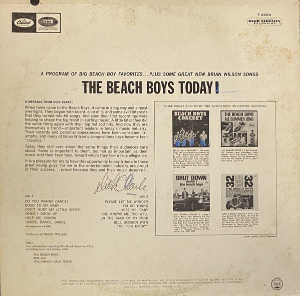 The Beach Boys - The Beach Boys Today! - VG+ LP Record 1965 Capitol USA Mono Original Vinyl - Pop Rock / Surf - Shuga Records