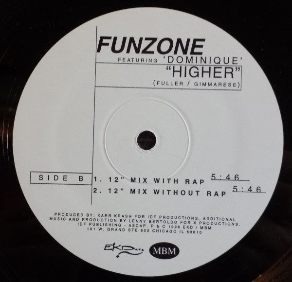 Funzone Featuring Dominique – Higher - New 12" Single Record 1996 EKD/MGM USA Vinyl - Chicago Tech House / Hip Hop - Shuga Records