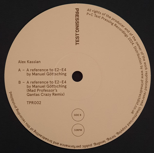 Alex Kassian x Mad Professor - E2-E4 (A Reference To E2-E4 By Manuel Göttsching) - New 12" Single Record 2024 Test Pressing Vinyl - House / Balearic / Dub - Shuga Records