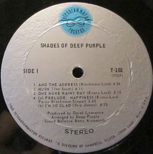 Deep Purple - Shades Of Deep Purple - VG+ LP Record 1968 Tetragrammaton USA Original Vinyl - Psychedelic Rock - Shuga Records