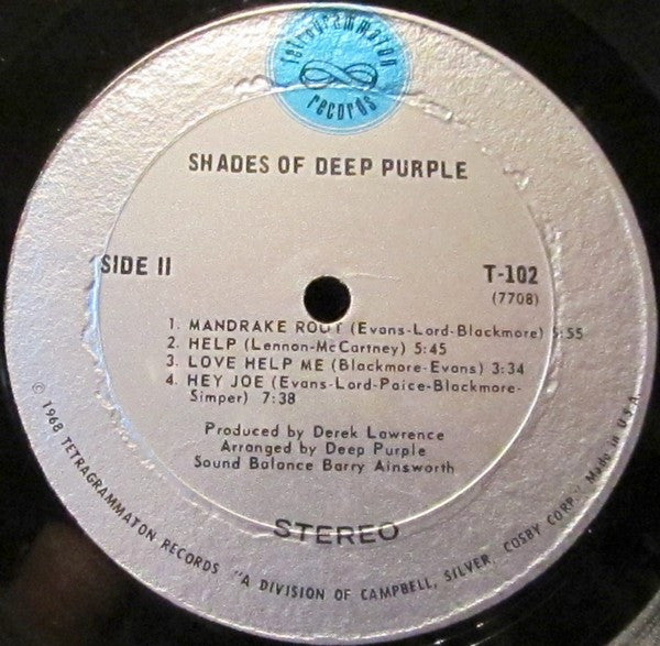 Deep Purple - Shades Of Deep Purple - VG+ LP Record 1968 Tetragrammaton USA Original Vinyl - Psychedelic Rock - Shuga Records