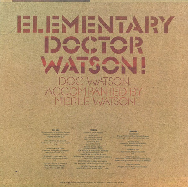 Doc Watson - Elementary Doctor Watson - VG+ LP Record 1972 Poppy USA RL Bob Ludwig Mastered - Bluegrass / Country Blues / Folk - Shuga Records