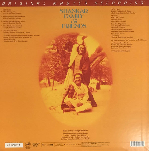 Ravi Shankar - Shankar Family & Friends (1974) - New LP Record 2024 Mobile Fidelity Sound Lab MFSL 180 gram Vinyl & Numbered - Hindustani / Indian Folk / World - Shuga Records
