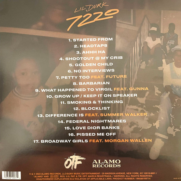 Lil Durk - 7220 (2022) - Mint- 2 LP Record 2023 Alamo Only The Family Orange Vinyl & Insert - Chicago Hip Hop / Rap / Drill