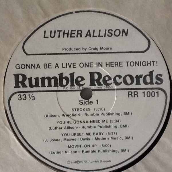 Luther Allison - Gonna Be A Live One In Here Tonight! - VG+ LP Record 1979 Rumble USA Original Vinyl - Chicago Blues / Electric Blues - Shuga Records