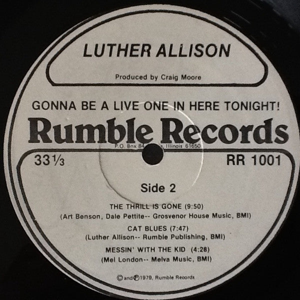 Luther Allison - Gonna Be A Live One In Here Tonight! - VG+ LP Record 1979 Rumble USA Original Vinyl - Chicago Blues / Electric Blues - Shuga Records