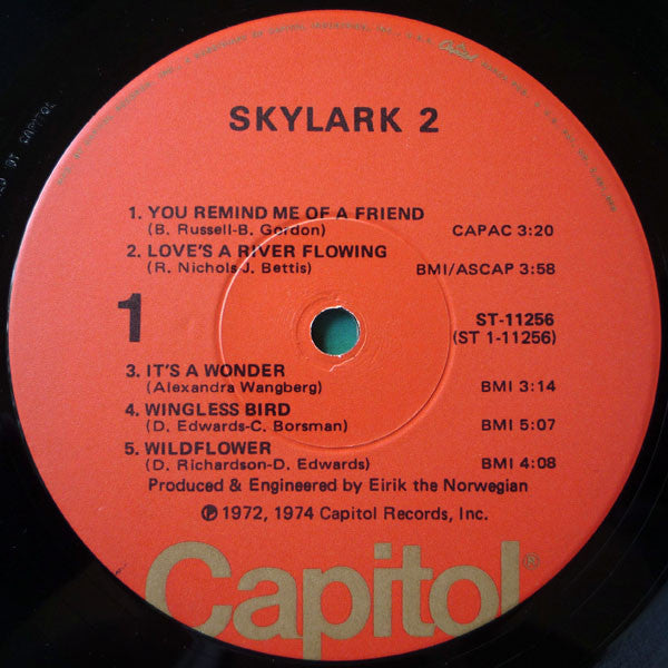Skylark - Skylark 2 - VG+ LP Record 1974 Capitol USA Vinyl - Pop Rock / Funk Rock - Shuga Records