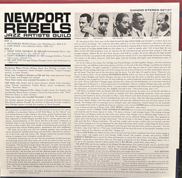 Charles Mingus, Max Roach, Eric Dolphy, Roy Eldridge, Jo Jones - Newport Rebels / Jazz Artists Guild (1961) - New LP Record 2023 Candid Black 180 gram Vinyl - Jazz / Bop / Post Bop - Shuga Records