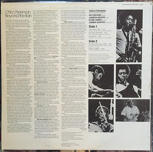 Chico Freeman - Beyond The Rain - VG+ LP Record 1978 Contemporary USA Vinyl - Jazz / Post Bop / Free Jazz - Shuga Records