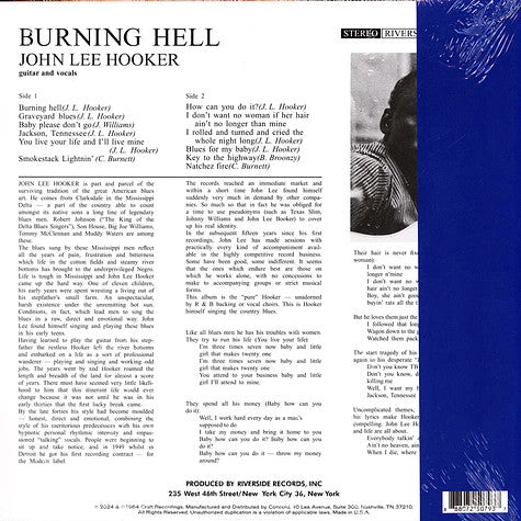 John Lee Hooker - Burning Hell (1964) - New LP Record 2024 Craft Riverside 180 gram Vinyl - Blues - Shuga Records