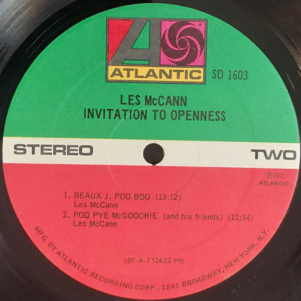 Les McCann - Invitation To Openness - VG+ LP Record 1972 Atlantic USA Original Vinyl - Jazz-Funk / Soul-Jazz - Shuga Records