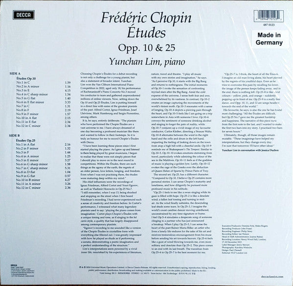 Yunchan Lim - Chopin - Etudes - New LP Record 2024 Decca Germany Vinyl - Classical Piano - Shuga Records
