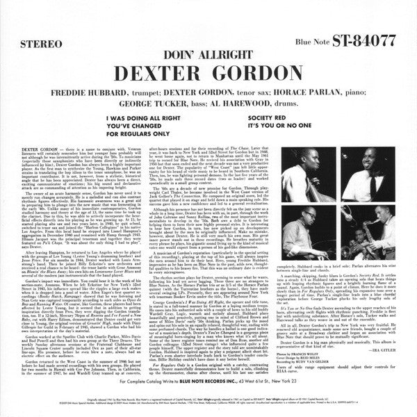 Dexter Gordon – Doin' Allright (1961) - New 2 LP Record 2009 Blue Note Music Matters 180 gram Vinyl & Numbered 0044 RARE REVIEW COPY PROMO - Jazz / Hard Bop - Shuga Records