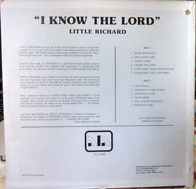 Little Richard - I Know The Lord - VG+ LP Record 1979 Ala USA Vinyl - Soul / Gospel / Rhythm & Blues - Shuga Records