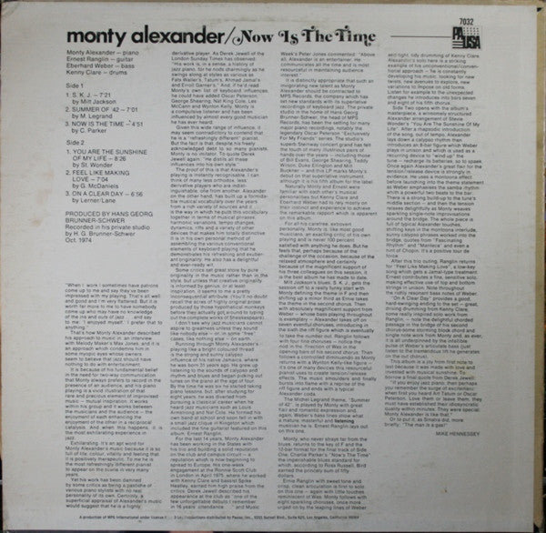 Monty Alexander - Now Is The Time - VG+ LP Record 1976 Pausa USA Vinyl - Jazz / Jazz-Funk - Shuga Records