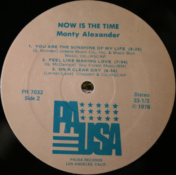 Monty Alexander - Now Is The Time - VG+ LP Record 1976 Pausa USA Vinyl - Jazz / Jazz-Funk - Shuga Records