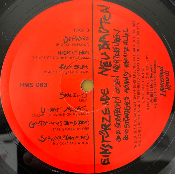 Einstürzende Neubauten - 80=83 Strategies Against Architecture - VG+ LP Record 1986 Homestead USA Original Vinyl - Electronic / Industrial / Experimental - Shuga Records
