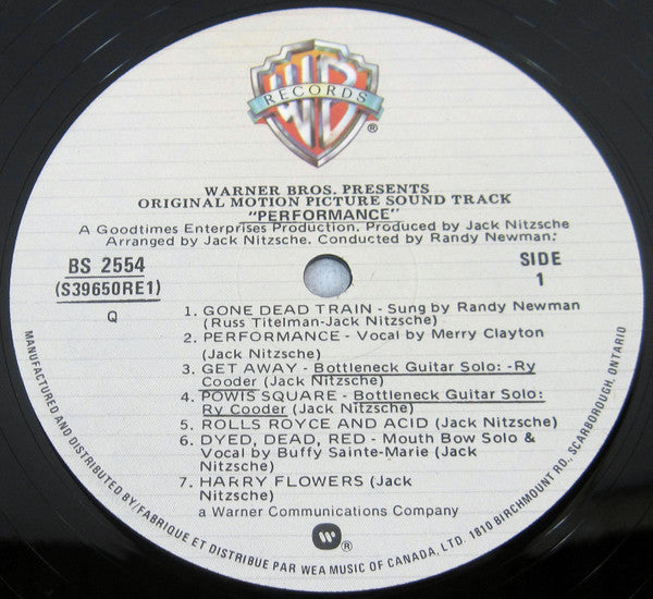 Various - Performance: Original Motion Picture (1970) - Mint- LP Record 1975 Warner Canada Vinyl - Soundtrack - Shuga Records