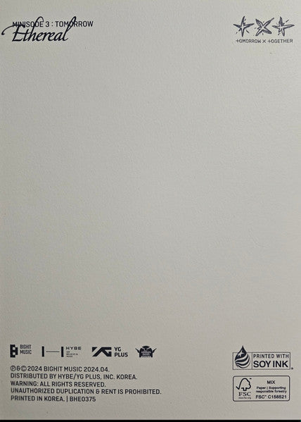 Tomorrow X Together - Minisode 3: Tomorrow (Ethereal Version) - VG CD 2024 Bighit Music Album with Booklet & Poster - K-pop / Electronic - Shuga Records