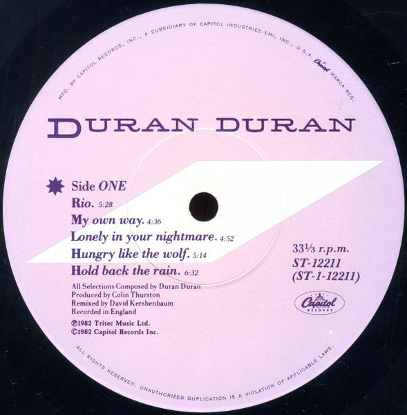 Duran Duran - Rio - VG+ (VG Cover) LP Record 1982 Capitol USA 3rd Edition Vinyl - New Wave / Pop Rock / Synth-pop - Shuga Records