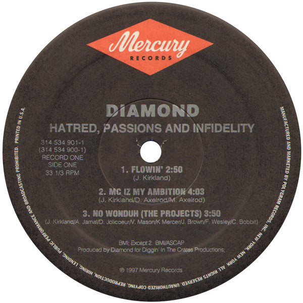 Diamond - Hatred, Passions And Infidelity - Mint- 2 LP Record 1997 Mercury USA Original RARE Promo Vinyl - Hip Hop - Shuga Records