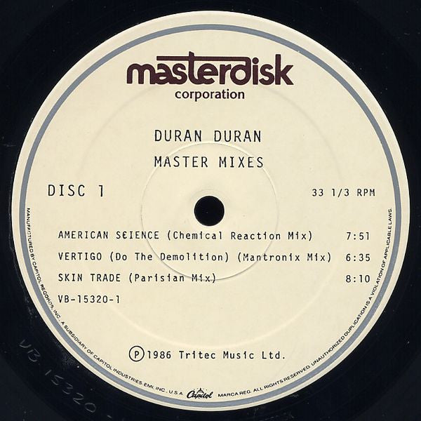 Duran Duran - Master Mixes - Mint- 2 LP Record 1987 Capitol USA Vinyl - Synth-pop / House / Pop Rock - Shuga Records