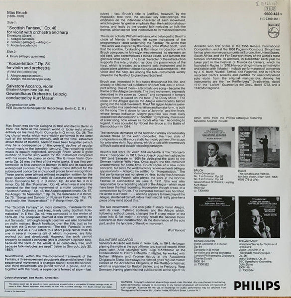 Salvatore Accardo / Masur - Bruch - Scottish Fantasy / Konzertstück - VG+ LP Record 1976 Philips Netherlands Vinyl - Classical / Violin - Shuga Records