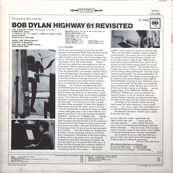 Bob Dylan - Highway 61 Revisited (1965) - VG LP Record 1967 Columbia Stereo USA 360 #5 Printer Code Sleeve Rare Press - Pop Rock / Folk Rock - Shuga Records