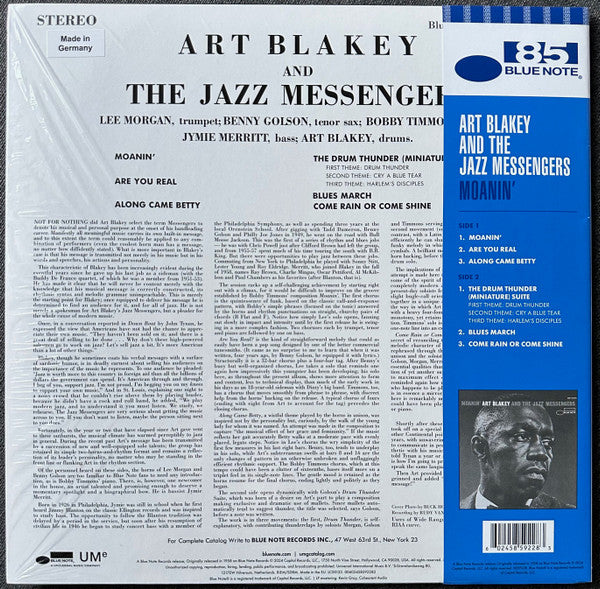 Art Blakey And The Jazz Messengers - Moanin' (1958) - New LP Record 2024 Blue Note Blue Vinyl - Hard Bop / Soul-Jazz - Shuga Records