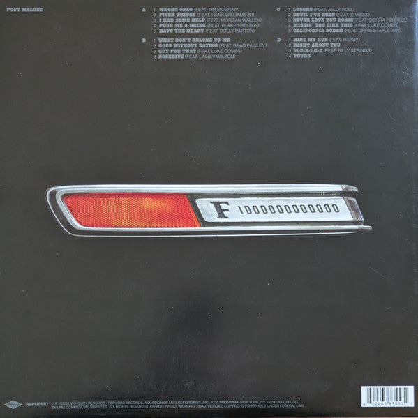 Post Malone - F-1 Trillion - New 2 LP Record 2024 Mercury Republic Vinyl & Poster - Country - Shuga Records