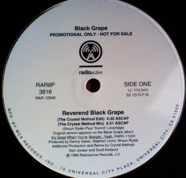 Black Grape - Reverend Black Grape (The Crystal Method & Goldie Remixes) - VG+ 12" Single Record 1996 Radioactive USA Promo Vinyl - Breaks / Drum n Bass - Shuga Records
