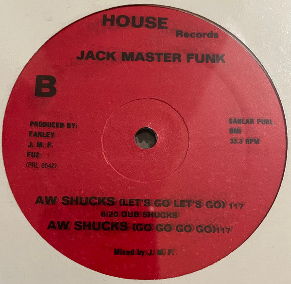 Jack Master Funk - Aw Shucks (Let's Go Let's Go) - VG+ 12" Single Record House Records Vinyl - Chicago House - Shuga Records