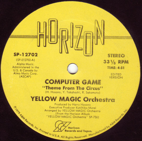 YMO Yellow Magic Orchestra - Computer Game / Yellow Magic (Tong Poo) - VG+ 12" Single Record 1979 Horizon USA Vinyl - Electro / Disco - Shuga Records