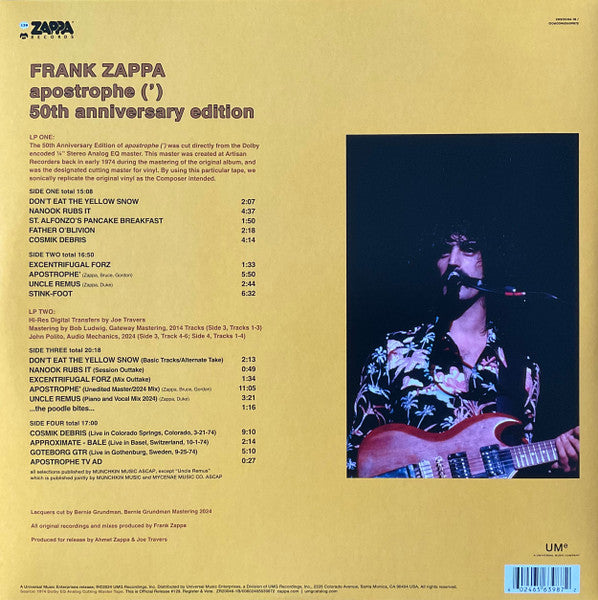 Frank Zappa - Apostrophe (') (1974) - New 2 LP Record 2024 UMe Yellow Snow Vinyl & Bonus 7" Single - Prog Rock / Jazz-Rock / Avantgarde - Shuga Records