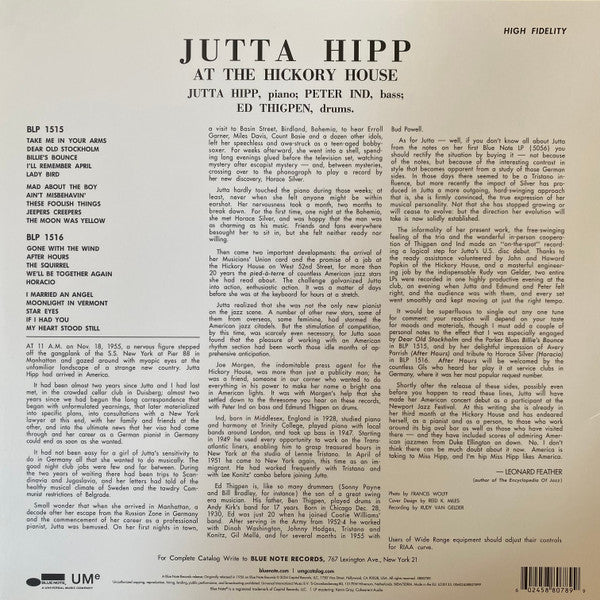 Jutta Hipp - At The Hickory House Volume 1 (1956) - New LP Record 2024 Blue Note 180 gram Vinyl - Jazz / Cool Jazz / Post Bop - Shuga Records