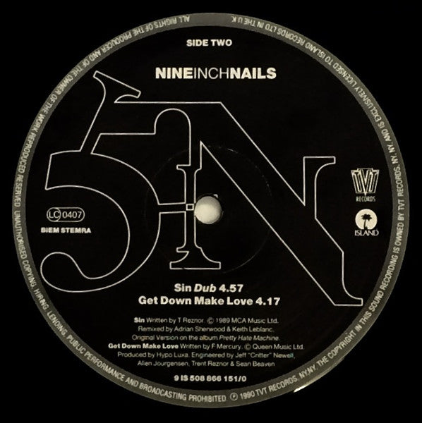 Nine Inch Nails - Sin - VG+ 9" Single Record 1991 TVT Island UK Original RARE Vinyl - Industrial / Synth-pop