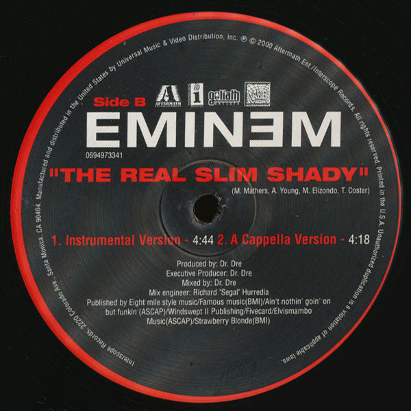 Eminem - The Real Slim Shady - VG+ 12" Single Record 2000 Aftermath Interscope USA Original Vinyl - Hip Hop - Shuga Records