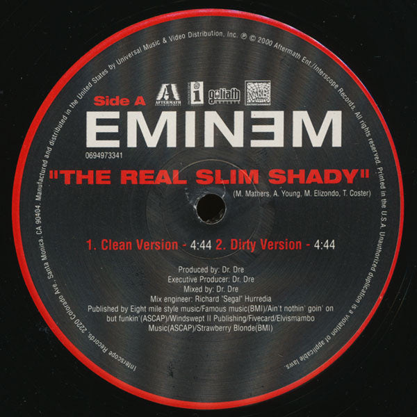 Eminem - The Real Slim Shady - VG+ 12" Single Record 2000 Aftermath Interscope USA Original Vinyl - Hip Hop - Shuga Records