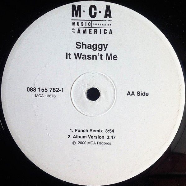 Shaggy - It Wasn't Me - VG+ 12" Single Record 2000 MCA USA Original Vinyl - Ragga HipHop / Pop Rap - Shuga Records