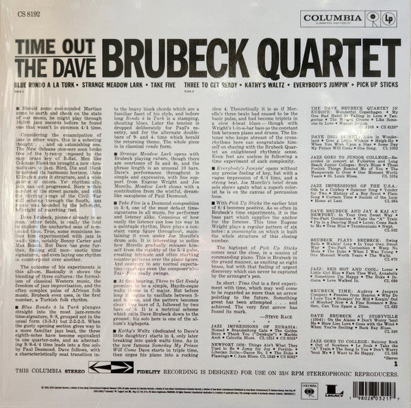 The Dave Brubeck Quartet - Time Out (1959) - New LP Record 2024 Columbia Stereo USA 180 gram Vinyl - Jazz / Hard Bop - Shuga Records