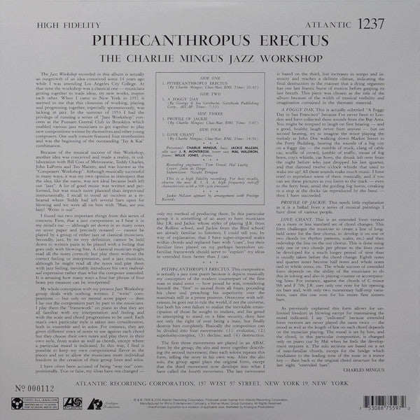 The Charles Mingus Jazz Workshop - Pithecanthropus Erectus (1956) - New 2 LP Record 2024 Atlantic 75 Audiophile Series Mono 180 Gram Vinyl - Jazz / Bop - Shuga Records