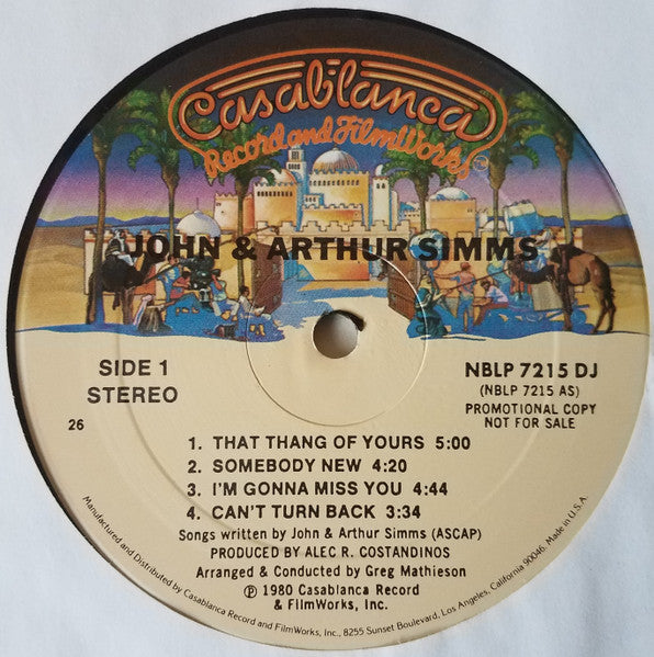 John & Arthur Simms - John & Arthur Simms - VG+ LP Record 1980 Casablanca USA Promo Label - Disco / Soul / Funk - Shuga Records