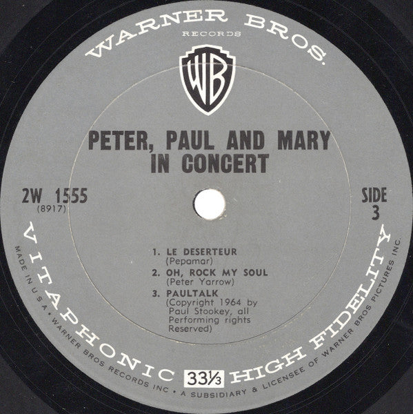 Peter, Paul And Mary - In Concert - VG+ 2 LP Record 1964 Warner USA Original Press Mono Vinyl (TAS Super List Audiophile) - Folk Rock / Pop / Folk - Shuga Records