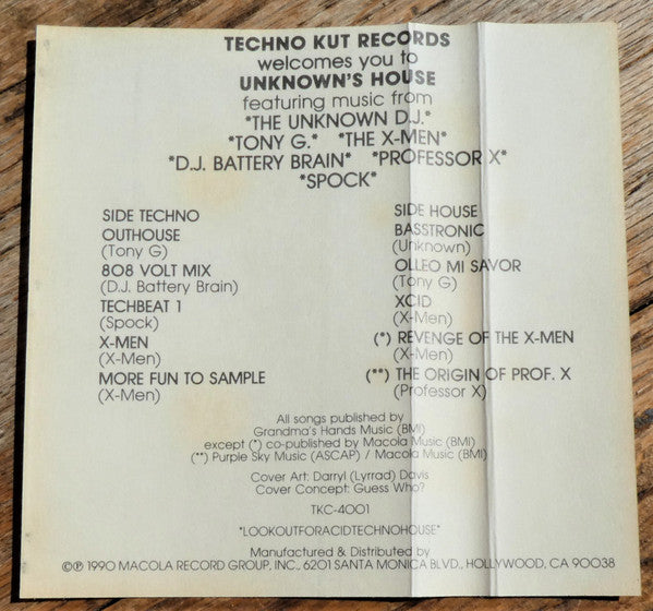 Unknown DJ - Unknown's House - New Cassette 1990 Techno Kut USA Tape - Acid House / Electro - Shuga Records