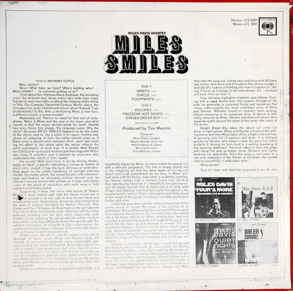 Miles Davis Quintet - Miles Smiles - Mint- (VG+ cover) LP Record 1967 Columbia USA Original 360 Stereo Vinyl - Jazz / Hard Bop / Modal - Shuga Records